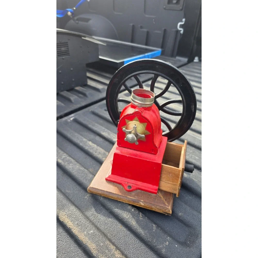 Vintage Maple Mounted Elma  Big Wheel Coffee Mill Grinder w/Cast Iron Wheel Work